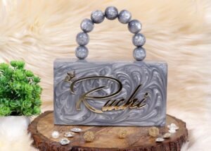Silver personalized clutch for bride