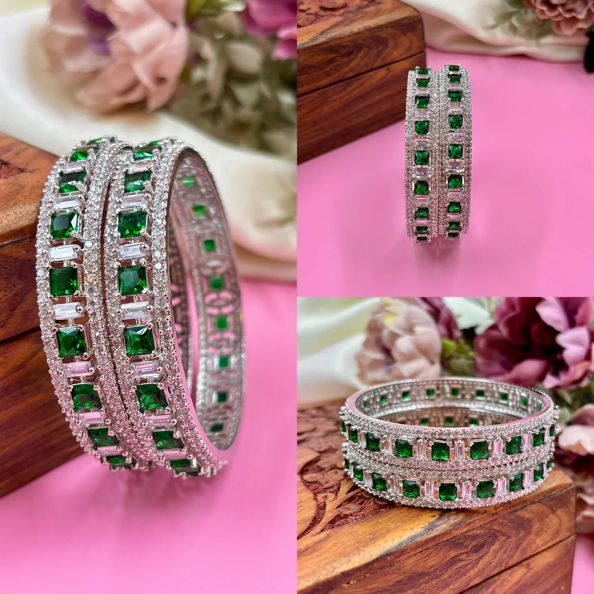 American Green Diamond Kada Bangles