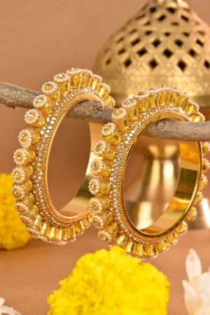 Golden Pearl-Studded Rajwada Kada Bangles