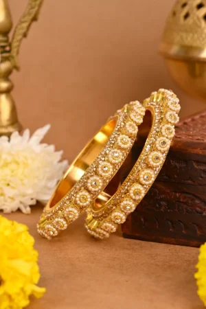 Golden Pearl-Studded Rajwada Kada Bangles