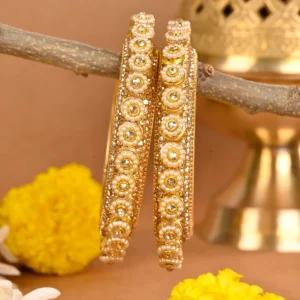 Golden Pearl-Studded Rajwada Kada Bangles