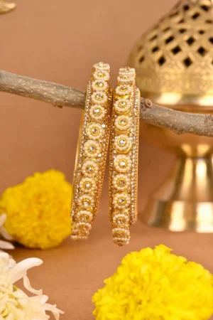 Golden Pearl-Studded Rajwada Kada Bangles