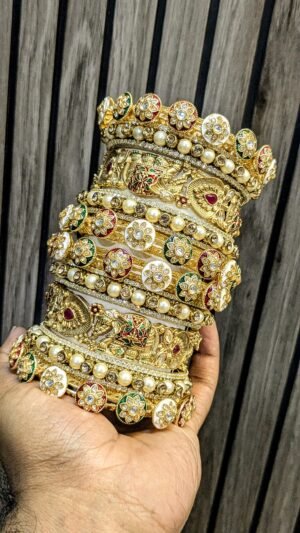 Royal Gold-Plated Bridal Chooda with Kundan, Pearls & Meenakari Work