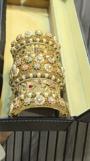 Royal Gold-Plated Bridal Chooda with Kundan, Pearls & Meenakari Work
