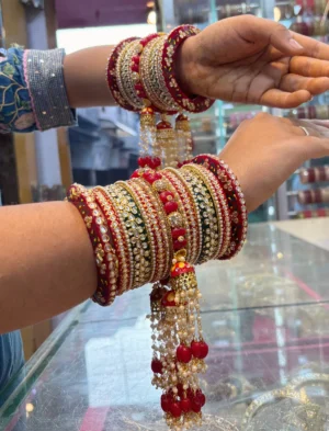 Red Punjabi Bridal Bangle Set with Kaleere