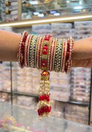 Red Punjabi Bridal Bangle Set with Kaleere